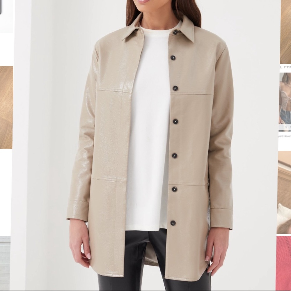NWT 4th + Reckless THIAGO BUTTON FRONT FAUX LEATHER SHACKET STONE